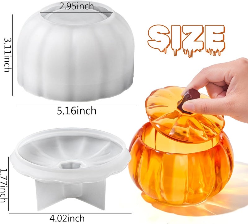 Dacies Pumpkin Jar Resin Mold with Lid 5 Inch Large Storage Box Halloween Epoxy Resin Casting Molds for DIY Jewelry Trinket Container Candy Jar Candle Holder Gypsum Concrete Cement Mould Fall Christmas Decor - Image 2
